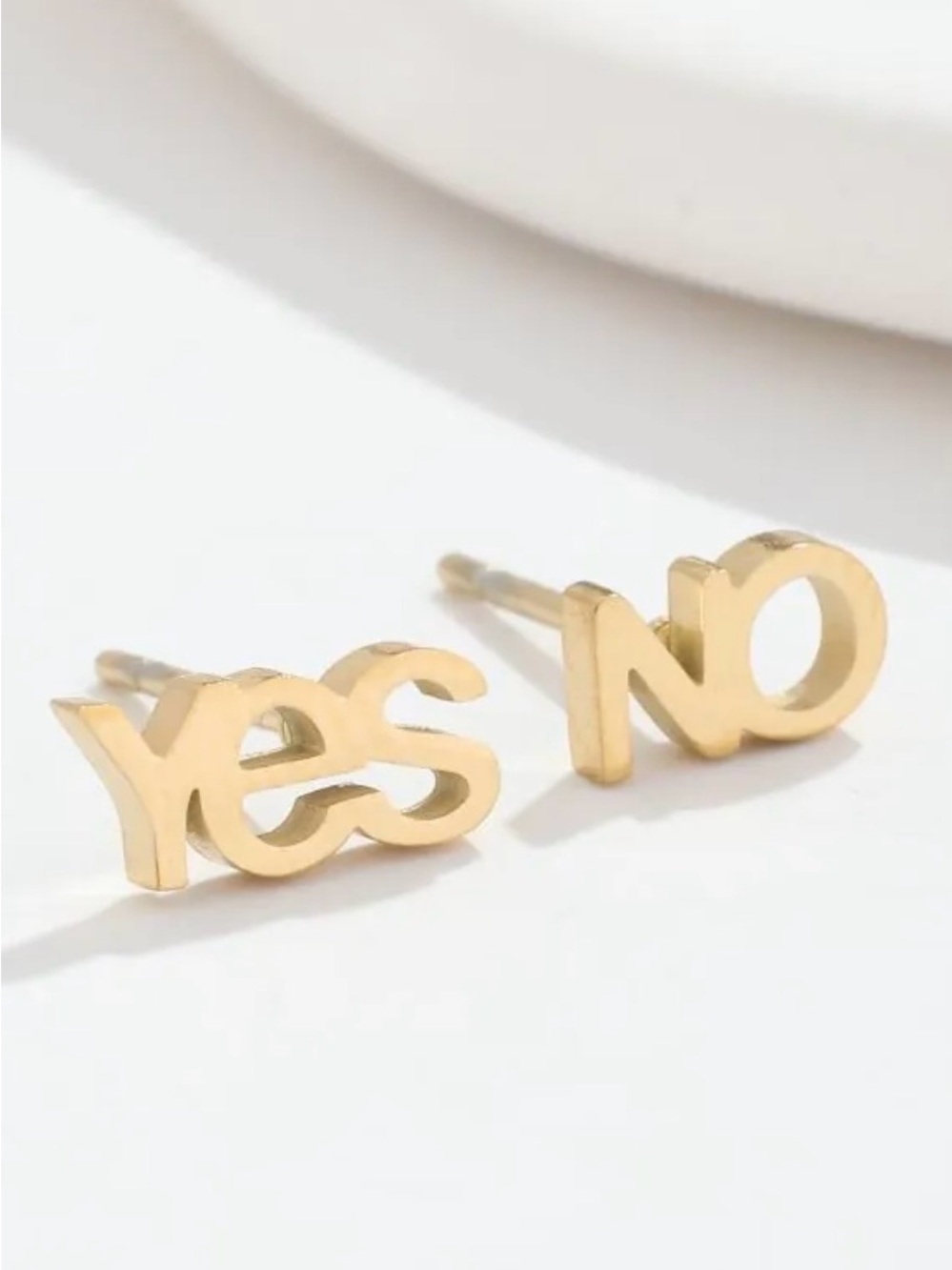 Gold 'YES' and 'NO' Stud Earrings - NWOT